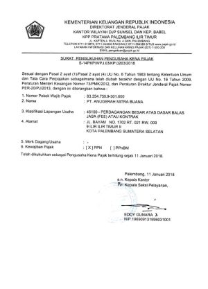 SURAT PENGUKUHAN PENGUSAHA KENA PAJAK